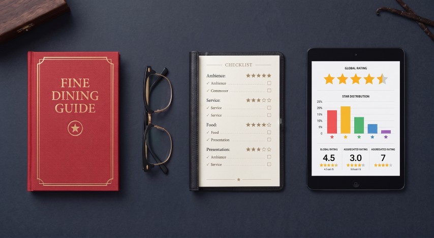 評価チェックリストとタブレットの星評価グラフの様子